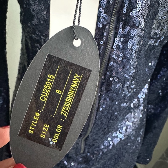 Cupio Navy Sequin cocktail Dress. Long sleeves.  Sparkles. - Picture 8 of 9